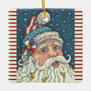 AMERIKANA ST. NICK, CHRISTMAS FERIENORNAMENT Squ Keramikornament
