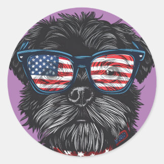 Amerikaner 4. Juli Hund Runder Aufkleber