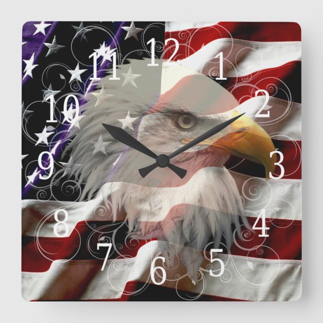 Amerikaner-Eagle-Flaggen-Uhr Quadratische Wanduhr (Vorderseite)