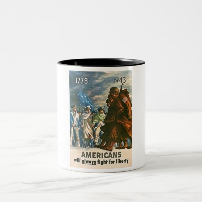 Amerikaner kämpfen immer für Freiheit - WWII Zweifarbige Tasse (Mittel)