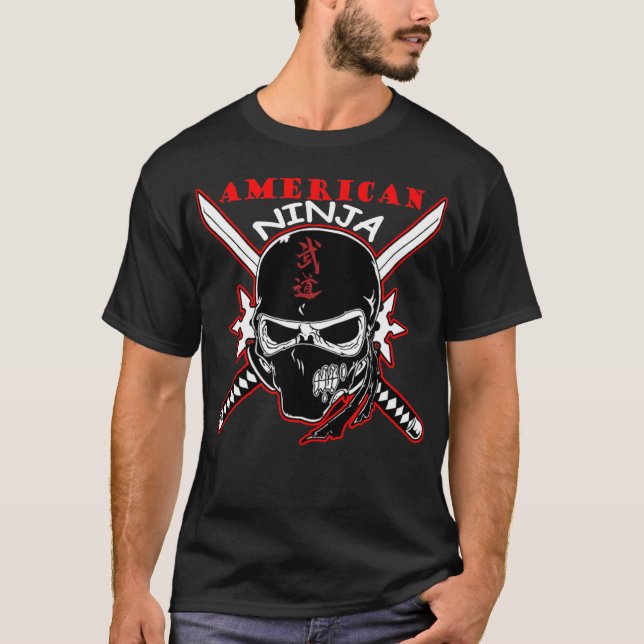 Amerikaner Ninja schwarzer T - Shirt (Vorderseite)