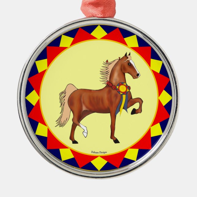 Amerikaner Saddlebred Meister-Verzierung Silbernes Ornament (Vorne)