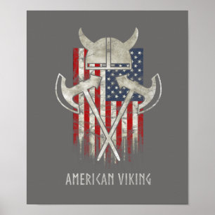 Amerikaner Viking. Flagge, beunruhigt, Sturzhelm, Poster