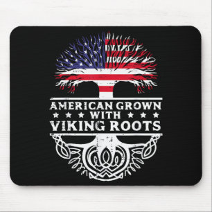 Amerikanisch angebaut mit Wikinger-Wurzeln US-Flag Mousepad