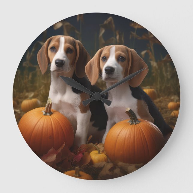 Amerikanisch-englischer Foxhound Welpen Herbst Fre Große Wanduhr (Vorderseite)