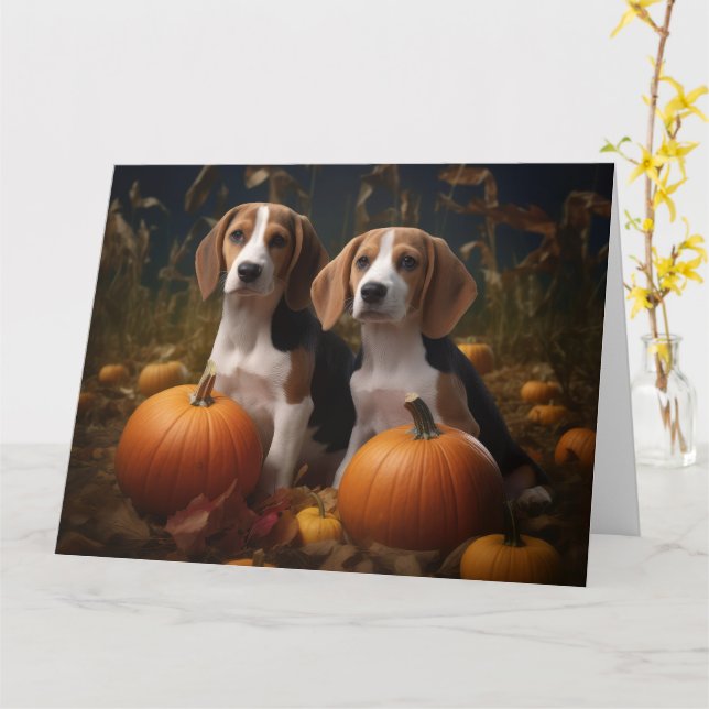 Amerikanisch-englischer Foxhound Welpen Herbst Fre Karte (Gelbe Blume)