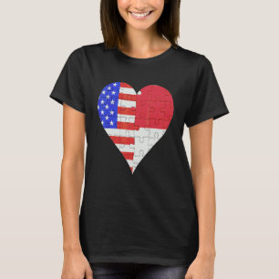 Amerikanisch-indonesische Flaggenherz T-Shirt