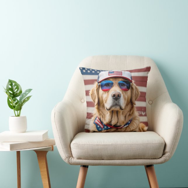 Amerikanisch Patriotisch Golden Retriever Kissen (Stuhl )