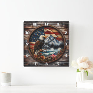 Amerikanische Adler in der Nähe der Bergwelt Quadratische Wanduhr