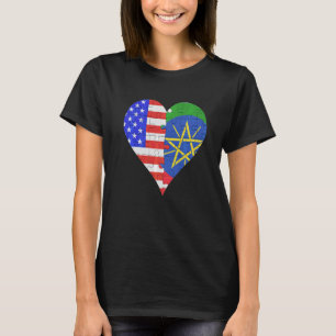 Amerikanische Äthiopische Flagge Herz T-Shirt