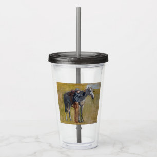 Amerikanische Badlands: Alter Westjunge mit Pferd Acryltrinkbecher