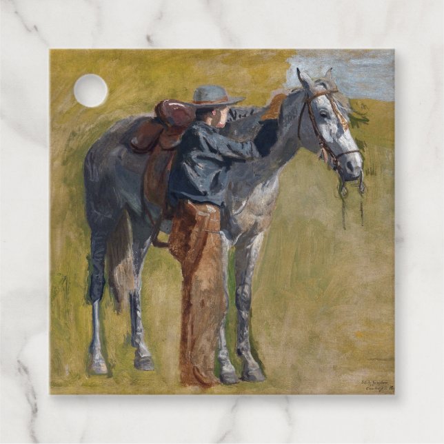 Amerikanische Badlands: Alter Westjunge mit Pferd Geschenkanhänger (Vorderseite)