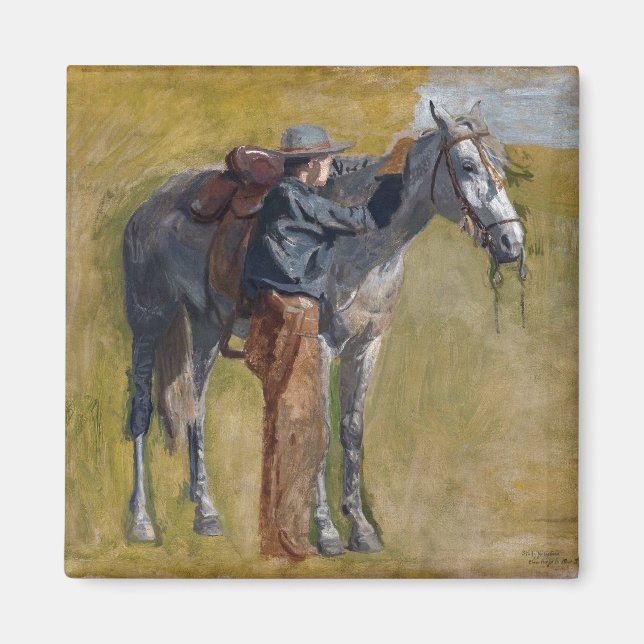 Amerikanische Badlands: Alter Westjunge mit Pferd Magnet (Vorne)