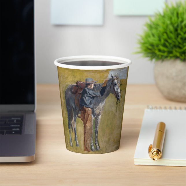 Amerikanische Badlands: Alter Westjunge mit Pferd Pappbecher (InSitu)