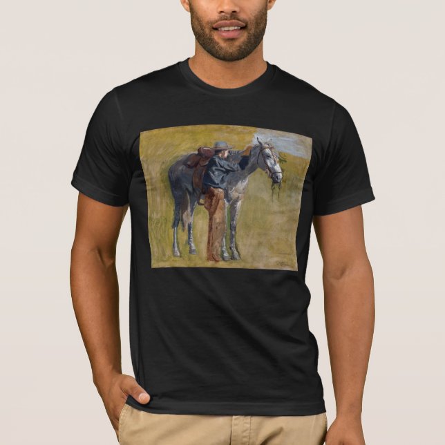 Amerikanische Badlands: Alter Westjunge mit Pferd T-Shirt (Vorderseite)