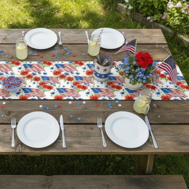 Amerikanische Blumen und Flaggen  Kurzer Tischläufer (Von Creator hochgeladen)