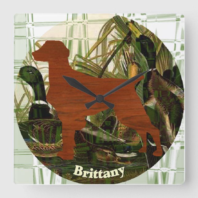 Amerikanische Bretagne Spaniel Geschenke Quadratische Wanduhr (Vorderseite)