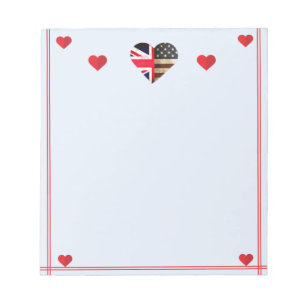 Amerikanische Britische Flagge hört Romantik Notizblock
