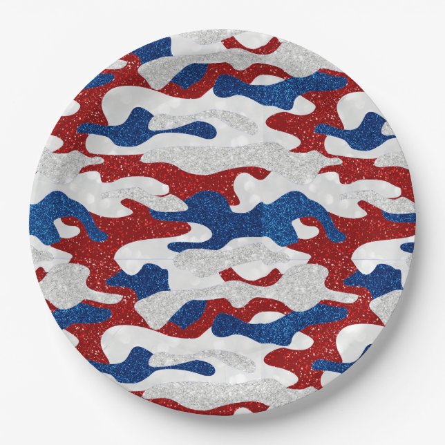 Amerikanische Camouflage 4. Juli Glitzer Pappteller (Vorderseite)