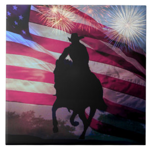 Amerikanische Cowboy-Flagge und Feuerwerk Fliese