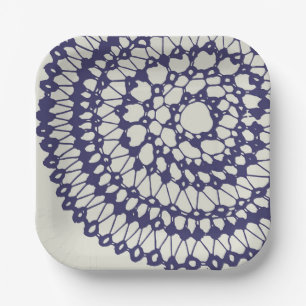 Amerikanische Doily & Spitze, 1, Blau auf Creme Pappteller