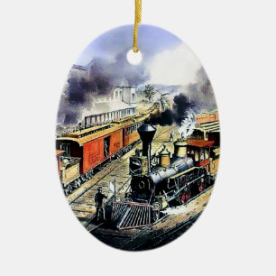 Amerikanische Eisenbahndampf-Motorzüge Keramikornament