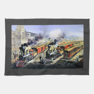 Amerikanische Eisenbahndampflokomotiven-Züge Küchentuch