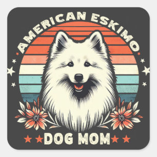 Amerikanische Eskimo-Hunde-Mama in Vintager Stille Quadratischer Aufkleber