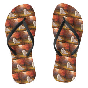 Amerikanische Eskimo im Herbst Leaves Fall Inspiri Flip Flops