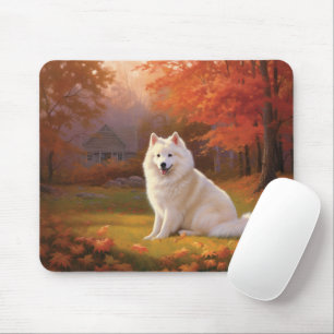 Amerikanische Eskimo im Herbst Leaves Fall Inspiri Mousepad