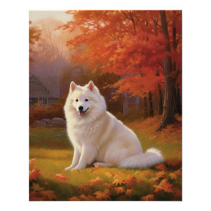 Amerikanische Eskimo im Herbst Leaves Fall Inspiri Poster