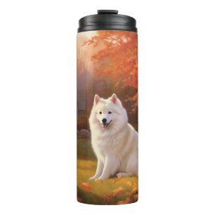 Amerikanische Eskimo im Herbst Leaves Fall Inspiri Thermosbecher