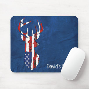 Amerikanische Fahne auf blauem Leder Mousepad