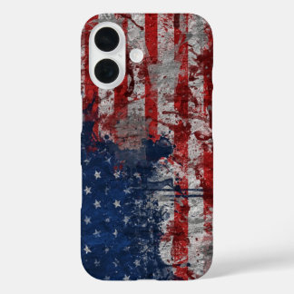 Amerikanische Fahne auf der Grunge-Wand gemalt iPhone 16 Hülle