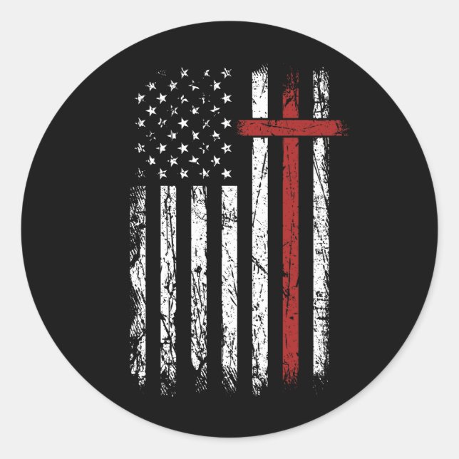Amerikanische Fahne Cross Weihnachten Patriotic Re Runder Aufkleber (Vorderseite)