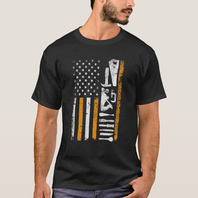 Amerikanische Fahne Holzbearbeitungsgeschenke Tisc T-Shirt (Vorderseite)