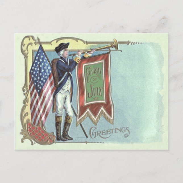 Amerikanische Fahne Horn, Soldat des Revolutionskr Postkarte (Vorderseite)