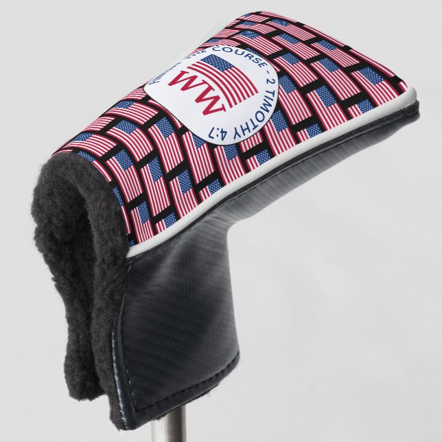 AMERIKANISCHE Fahne Personalisiert MONOGRAMM Putte Golf Headcover (3/4 Vorderseite)