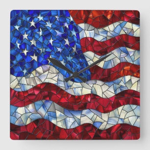 Amerikanische Fahne verkleidete Glashütte Quadratische Wanduhr