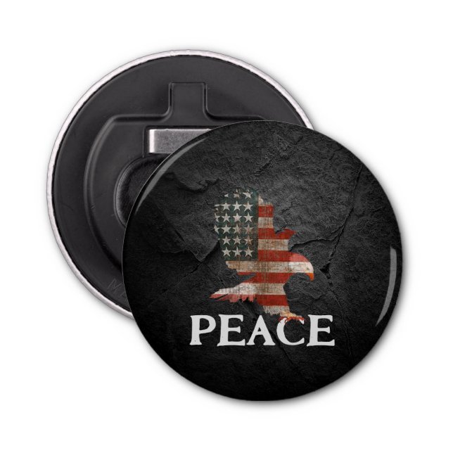 Amerikanische Flag-Adler auf schwarzem Rock Flaschenöffner (Vorderseite)