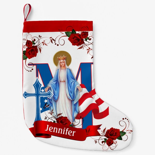 AMERIKANISCHE FLAG-JUNGFRAU MARY RELIGIÖSE ROSE KLEINER WEIHNACHTSSTRUMPF (Vorderseite)