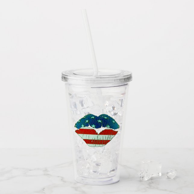 Amerikanische Flag Lips Acryltrinkbecher (Vorderseite Ice)