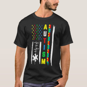 Amerikanische Flag Ribbon Puzzle Autismus Bewussts T-Shirt