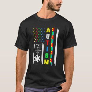 Amerikanische Flag Ribbon Puzzle Autismus Bewussts T-Shirt