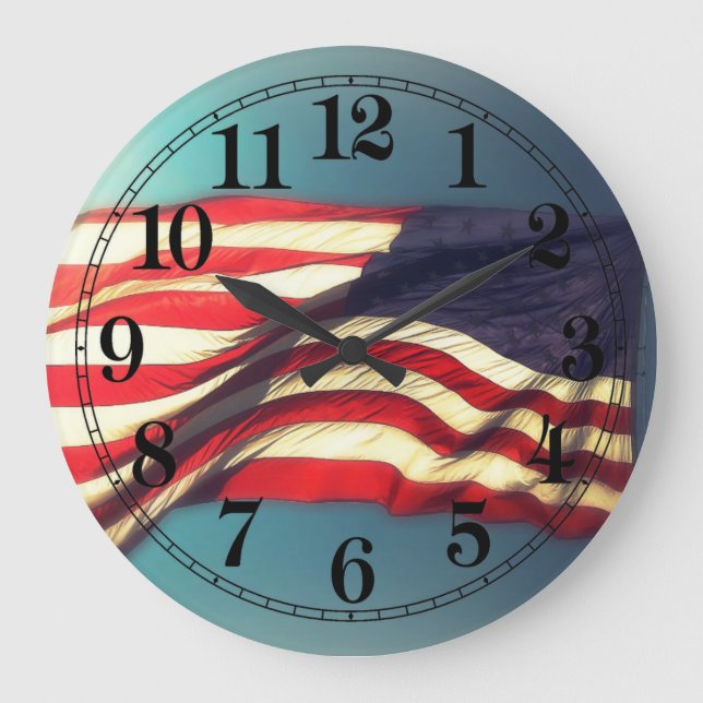 Amerikanische Flag-Round-Clock Große Wanduhr (Vorderseite)