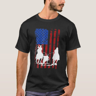 Amerikanische Flag Team Roping Pferd 4. Juli Patri T-Shirt