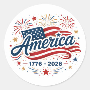 Amerikanische Flagge 1776 2026 Feuerwerk Sterne  Runder Aufkleber