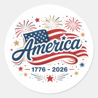 Amerikanische Flagge 1776 2026 Feuerwerk Sterne  Runder Aufkleber