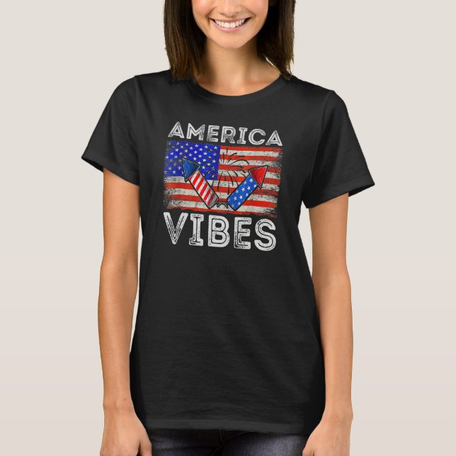 Amerikanische Flagge 4. Juli Amerika Vibes T-Shirt (Vorderseite)