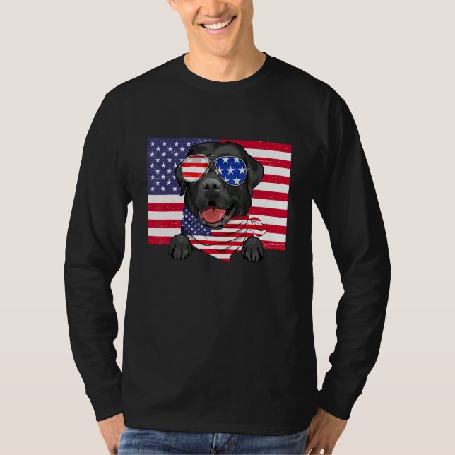 Amerikanische Flagge 4. Juli Black Labrador Vater  T-Shirt (Vorderseite)